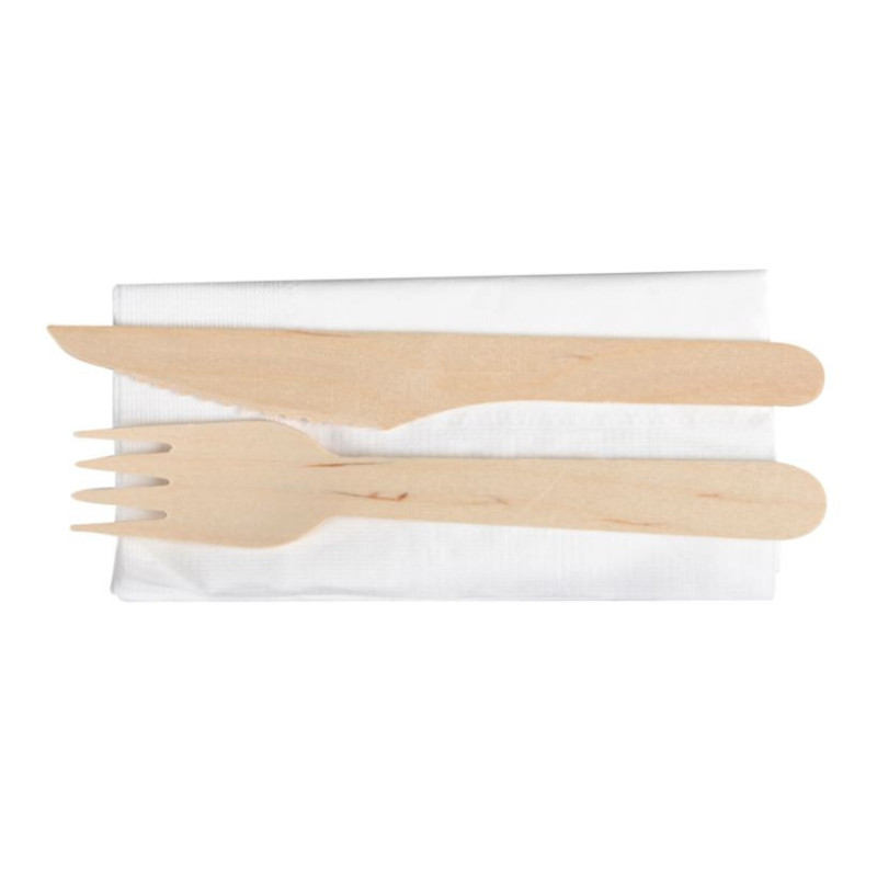 Bestiksæt, Birketræ, 400 sæt Kniv, gaffel, serviet, 16 cm